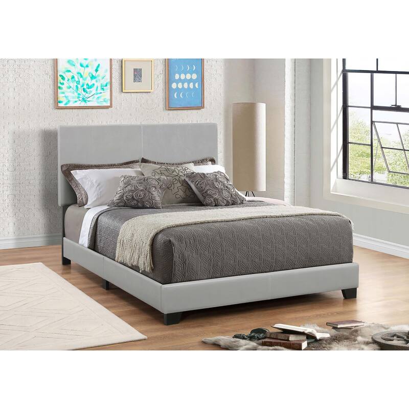 Modern Grey Upholstered Full Panel Bed with Faux Leather and Asian Hardwood Frame - Grey
