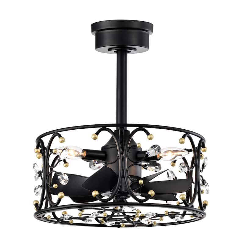 Albina 16 Inch Matte Black and Gold Crystal Fandelier - N/A