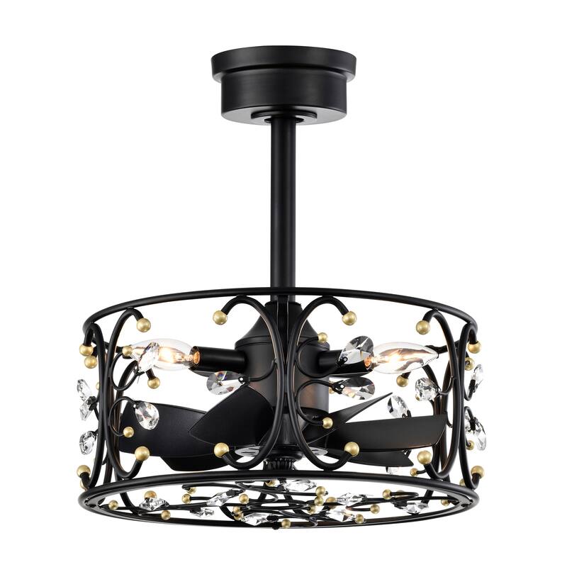 Matte Black and Gold 16 Inch Crystal Fandelier