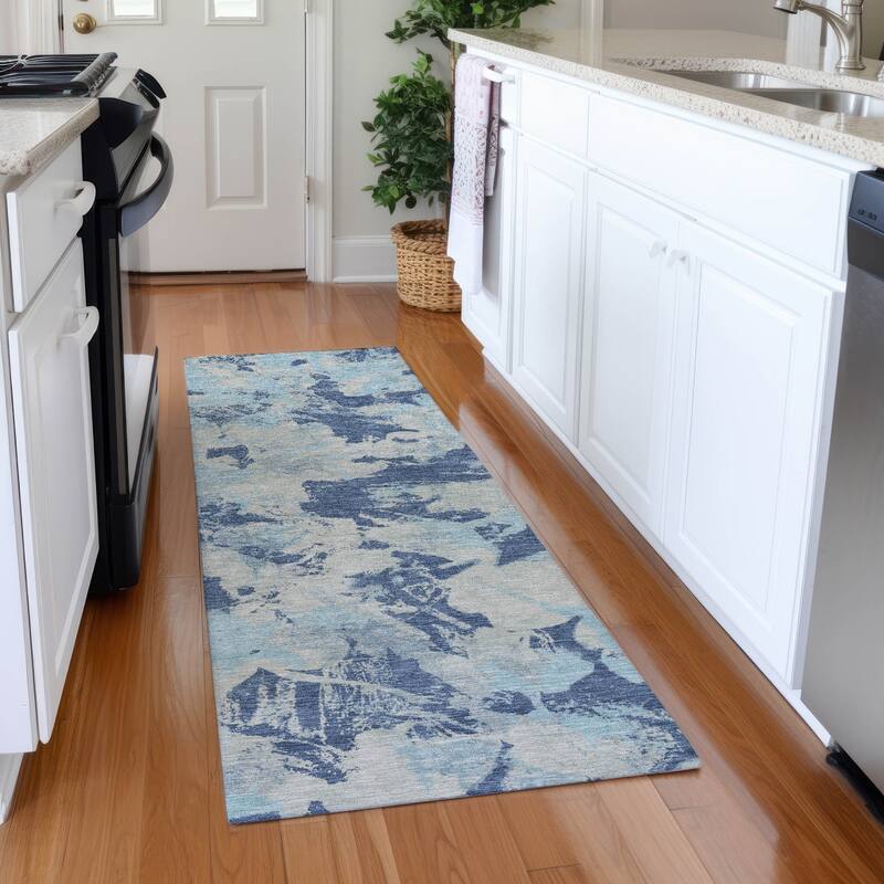 Premium Washable Super Soft Abstract Floral Mayfield Rug - Navy - 2'3" x 7'6"