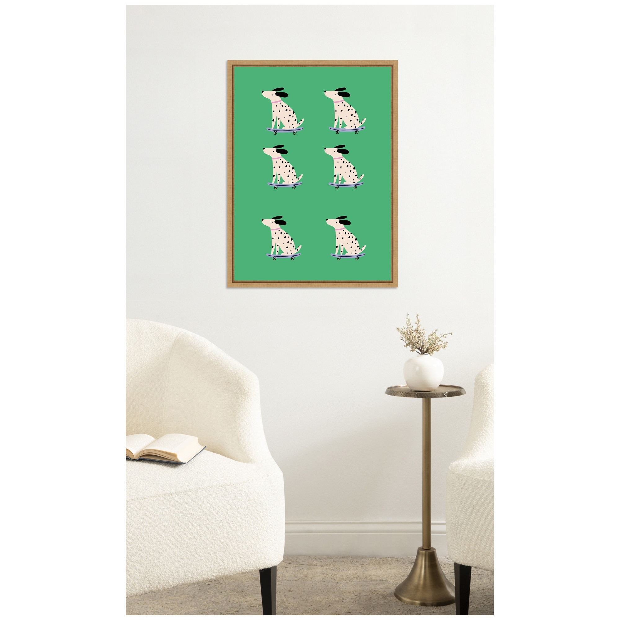 Kate and Laurel Skating Dogs by Laura Moss Framed Canvas Wall Art Print
