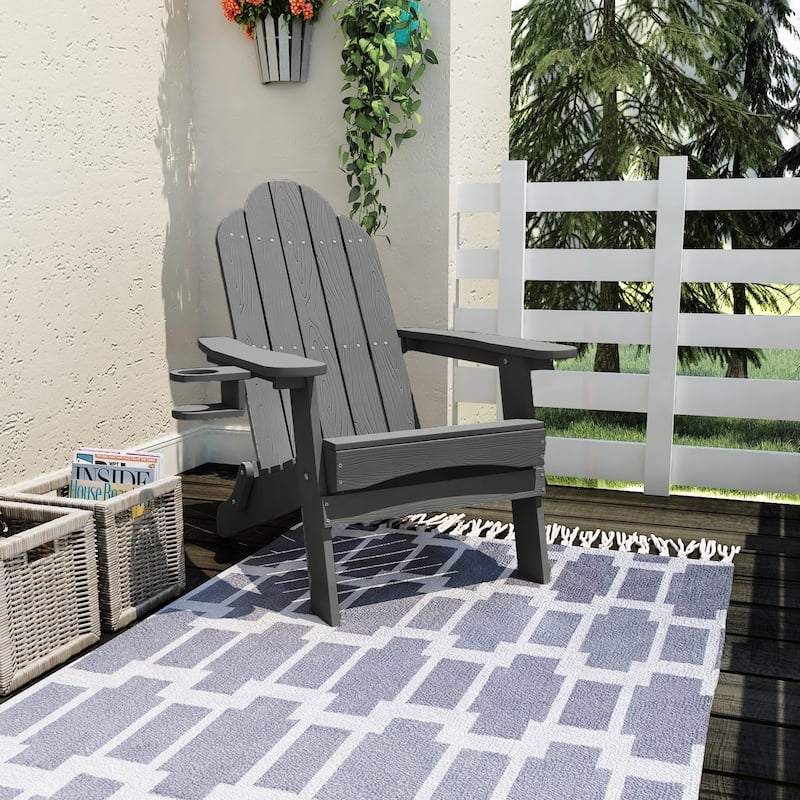 All-Weather Folding Plastic Outdoor Patio Adirondack Chairs With Cup Holder Set of 2 - 35"D x 30"W x 36.2"H