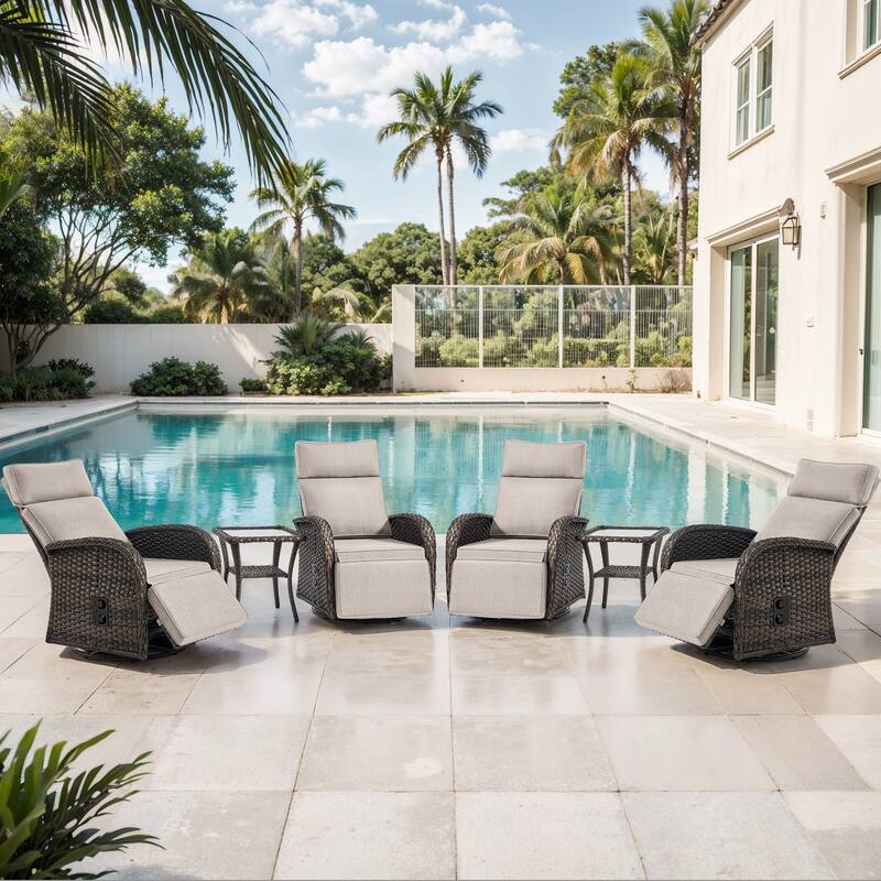 Meyreso 6-Piece Wicker Swivel Reclining Chaise Lounge with Adjustable Backrest & Ottoman