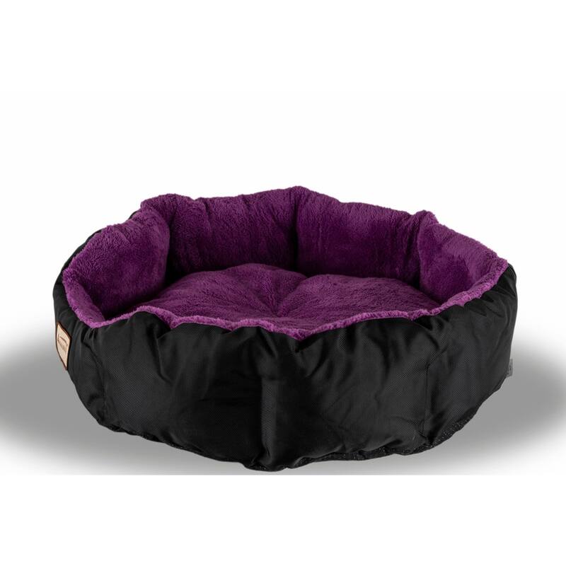 Large, Soft Cat Bed in Purple and Black - 23.5" (L) x 23.5" (W) x 9" (H)