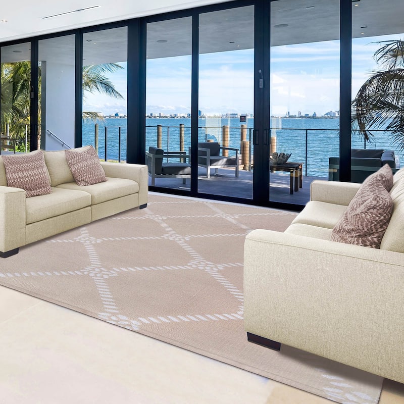 Superior Coastal Geometric Lattice Indoor Outdoor Area Rug
