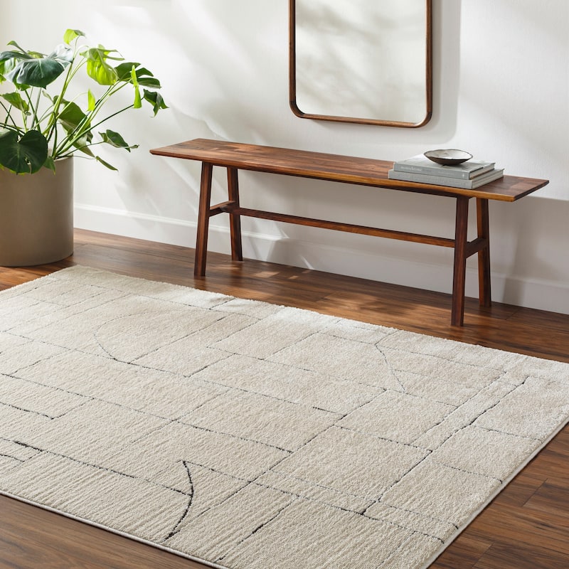 Livabliss Freud Modern Abstract Lines Area Rug - Cream/Black - 7' 10" x 10'