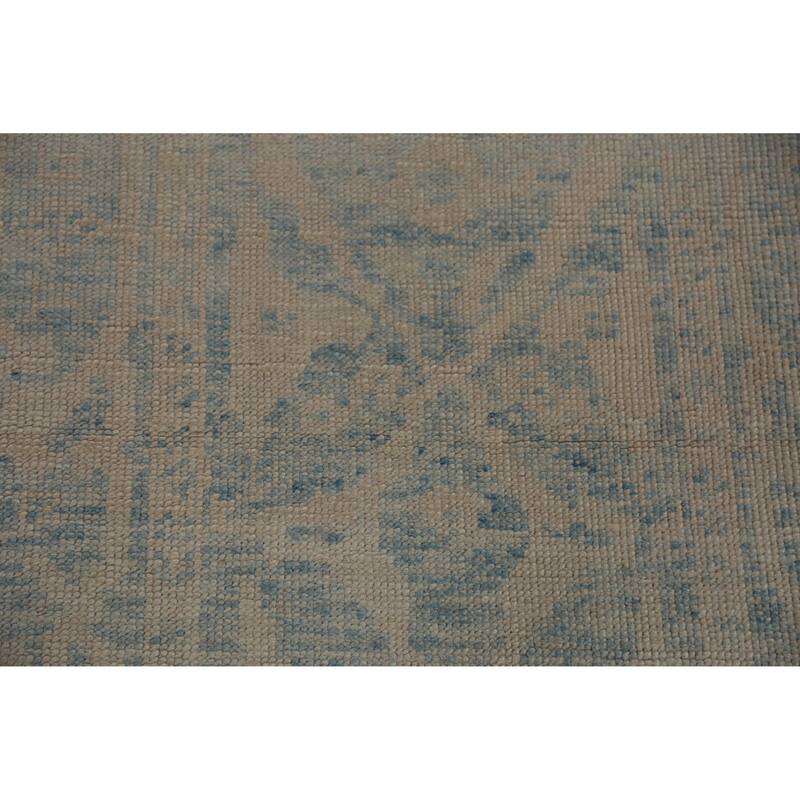 Hand Knotted Oriental 100% Wool Carpet Transitional Geometric Navy Blue & Blues Oushak Runner Rug - 16' 8'' X 3' 2''