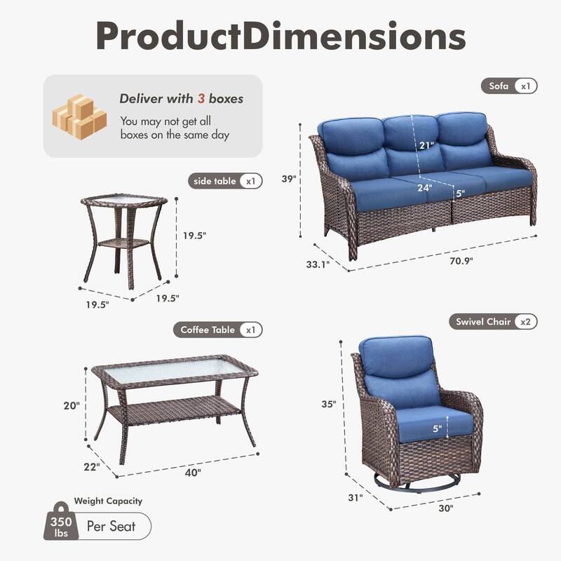 Meyreso 5-Piece Wicker Outdoor Patio Conversation Set with 5-Inch Thick Olefin Cushions