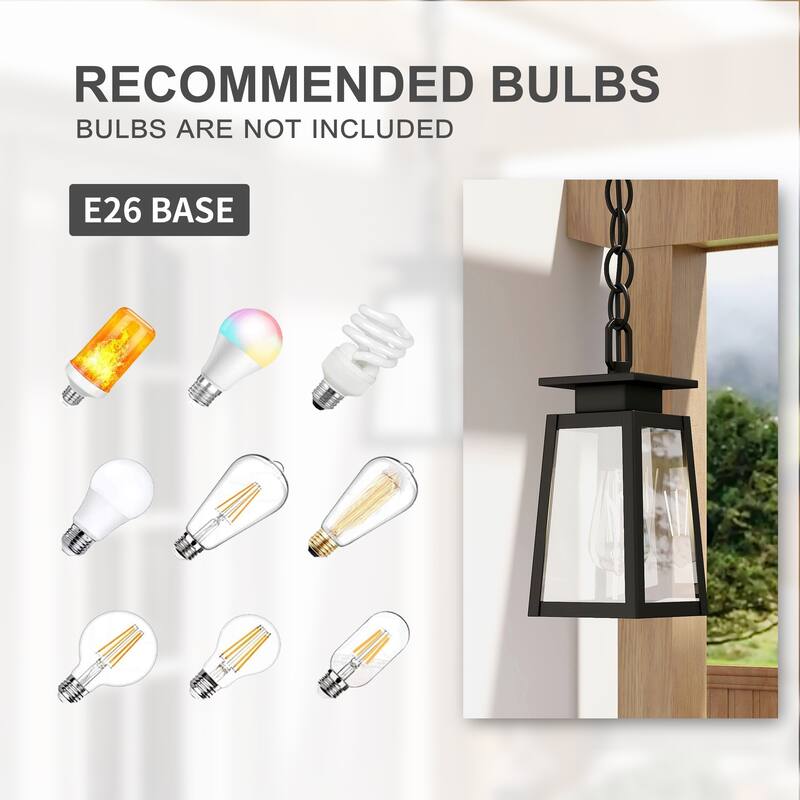 1-Light Outdoor Lantern Pendant Light - Matte Black
