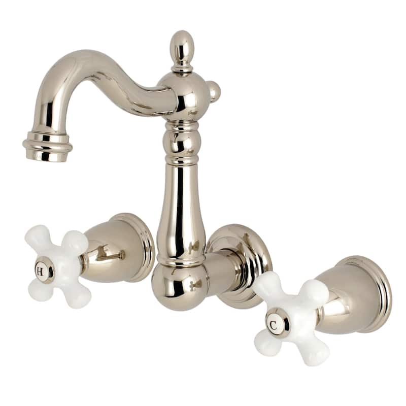 Heritage Two-Handle 3-Hole Wall Mount Bathroom Faucet - Polished Nickel