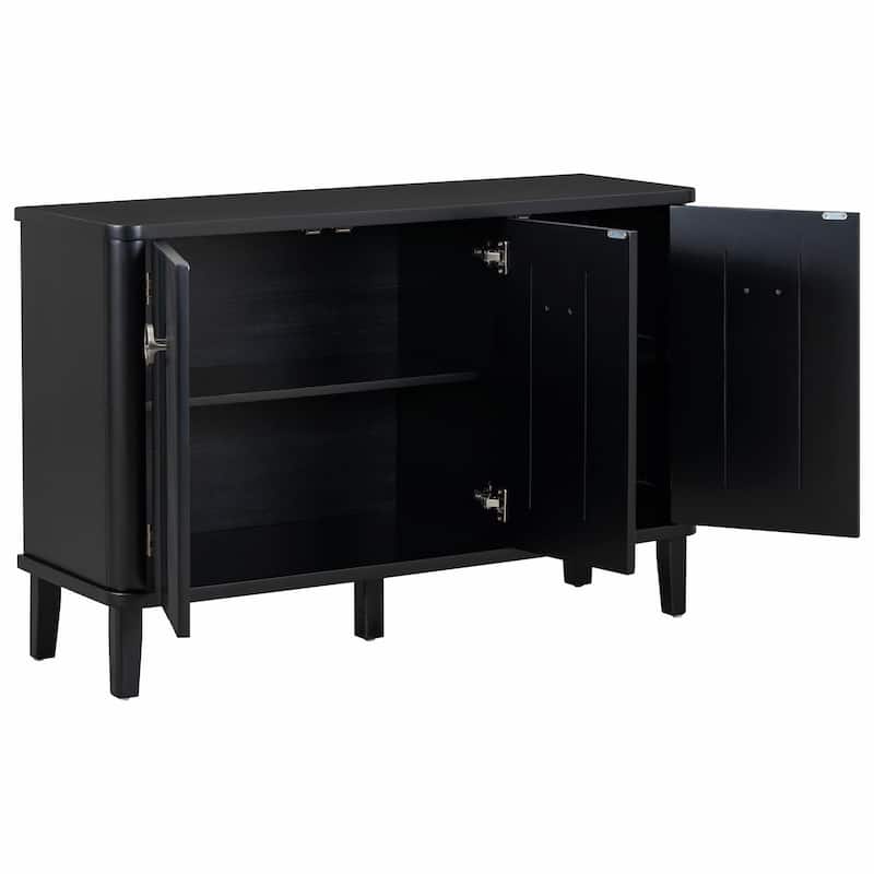 Fraxinus Mandschurica Cabinet with Three Acacia Solid Doors, Adjustable Shelves