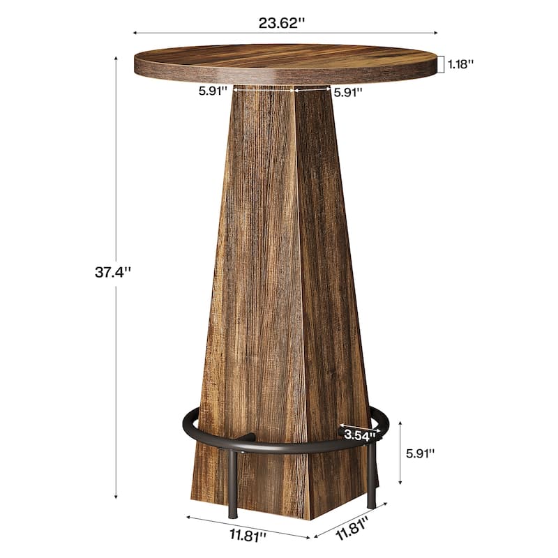 Home Bar Unit, High Round Bar Table with Footrest for Pub, Dining Room, Kitchen - 23.62" L x 23.62" W x 37.4" H