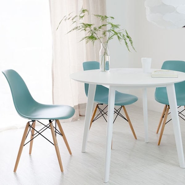 Modern Side Dining Chair Teal with Natural Wood Legs On Sale
