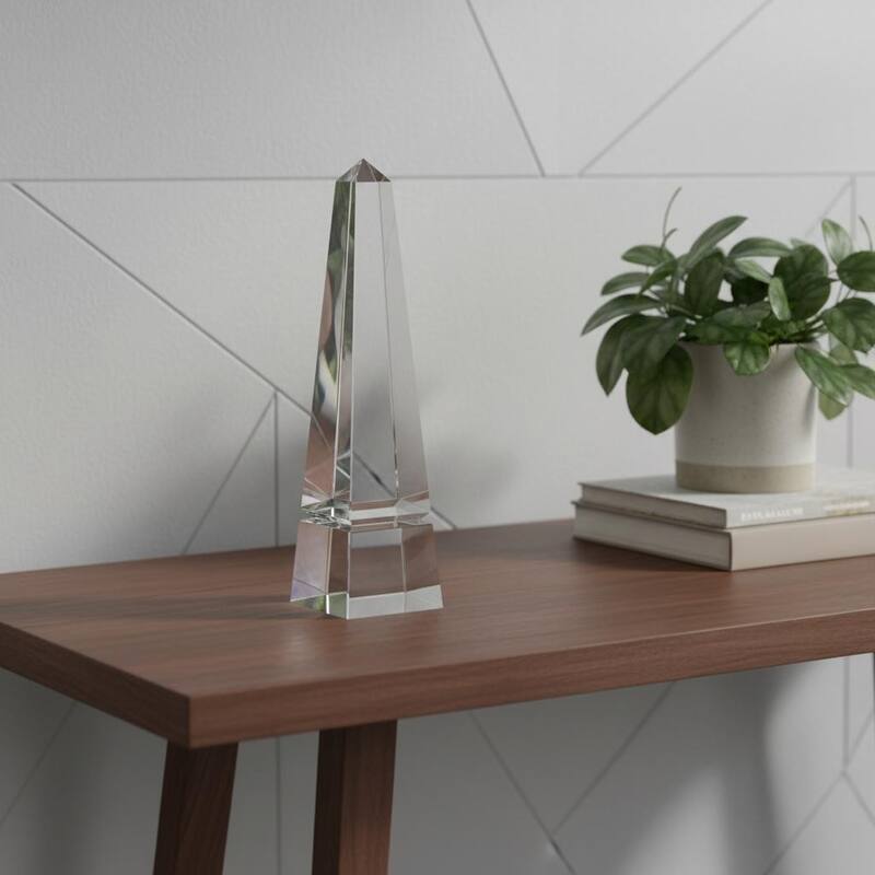 HomeRoots 12" Clear Crystal Obelisk Statue