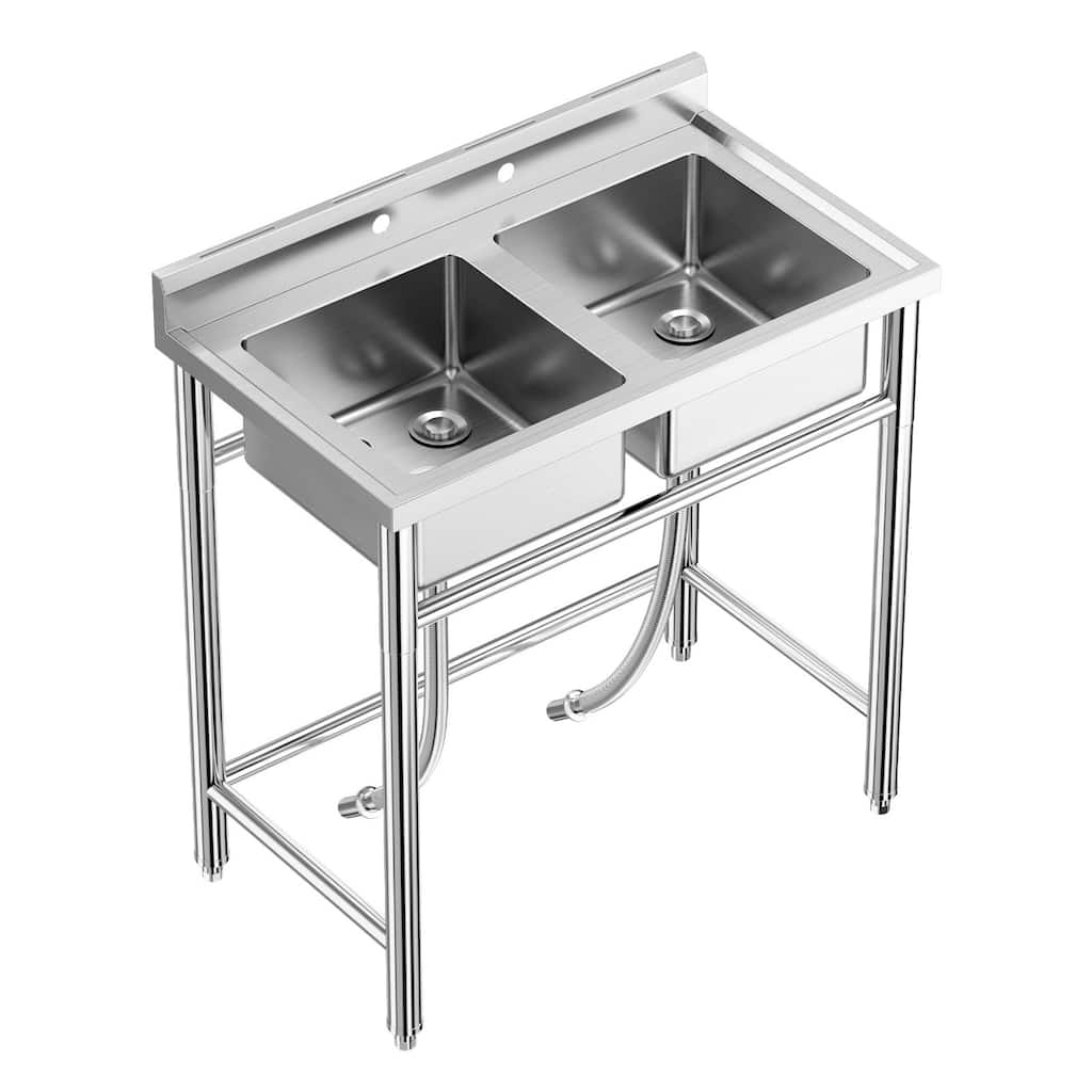 36x21x40 Inch Free Standing Dual Bowl Kitchen Utility Sink