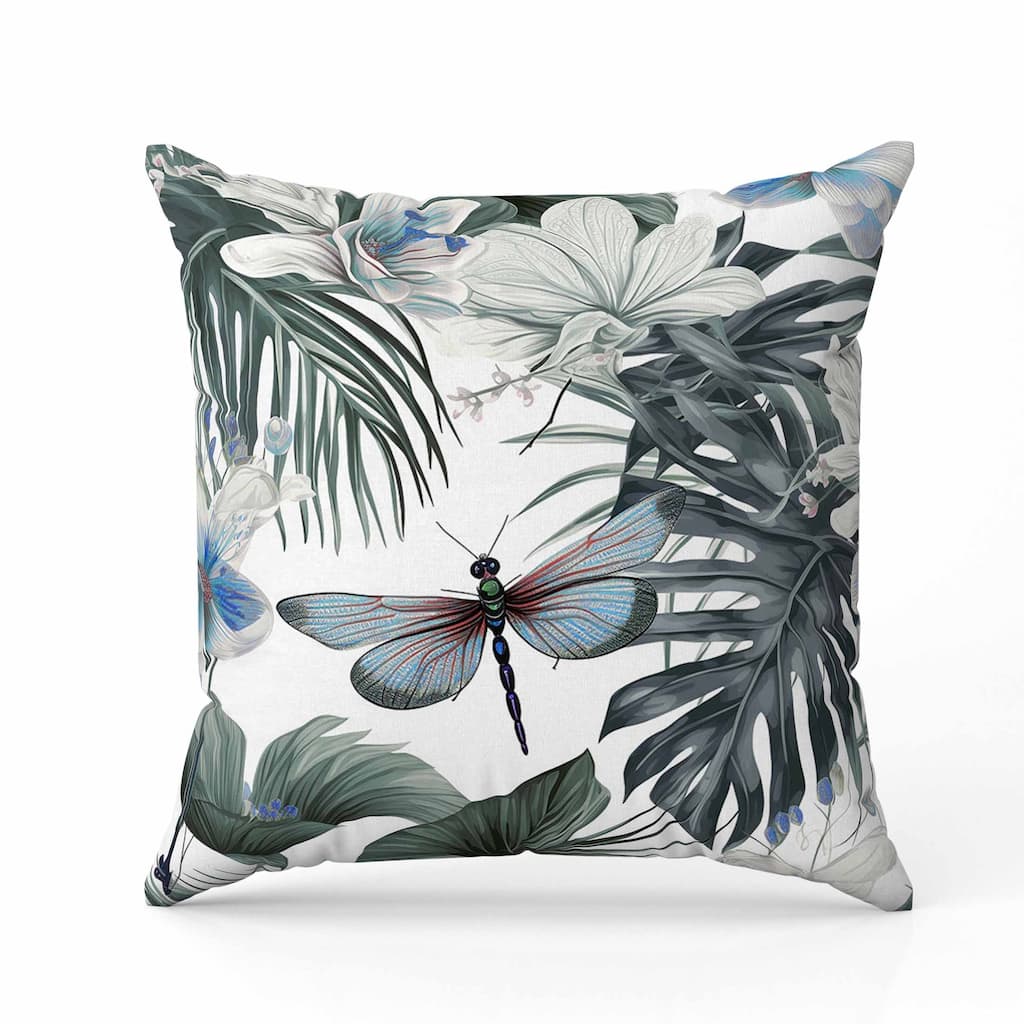 Dragonfly Dreamscape Indoor/Outdoor Reversible Throw Pillow Grey and Blue