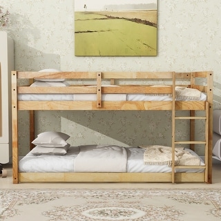 Elegant Twin over Twin Wooden Bunk Kids Bed with Ladder and Safety Guardrail,Storage Space