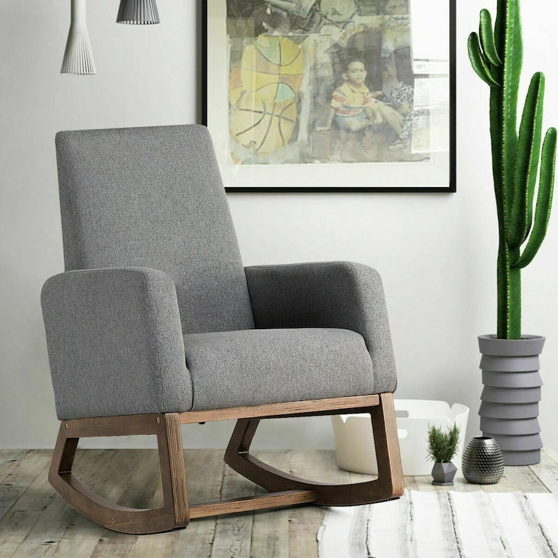 Retro Modern Fabric Upholstered Rocking Chair with Wooden Frame Comfortable Seat for Living Room - 26.5" x 32.5" x 40.5"