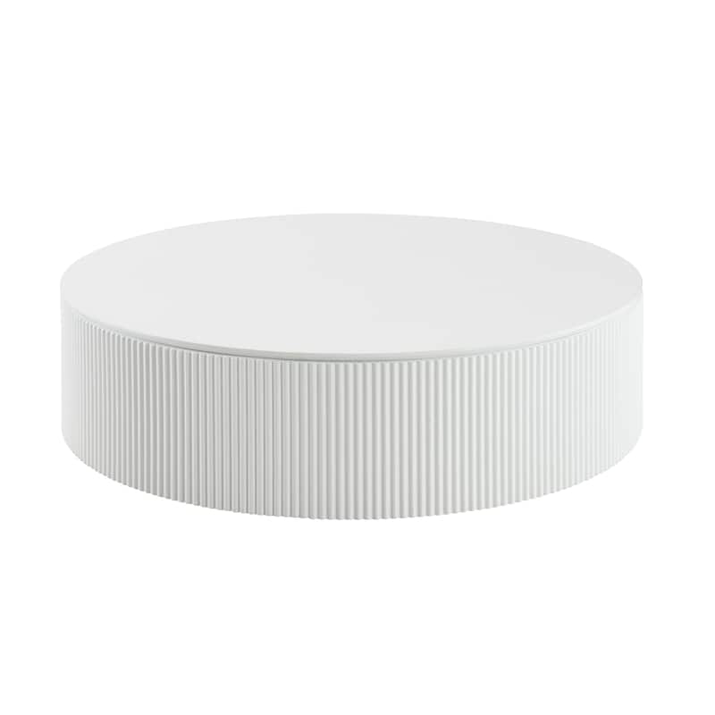 HomeRoots 47" White Wood Round Drum Coffee Table - 47.00 in. x 13.00 in. x 47.00 in.