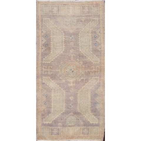 Wool Geometric Oriental Oushak Turkish Area Rug Hand-knotted Carpet - 1'8" x 3'7"