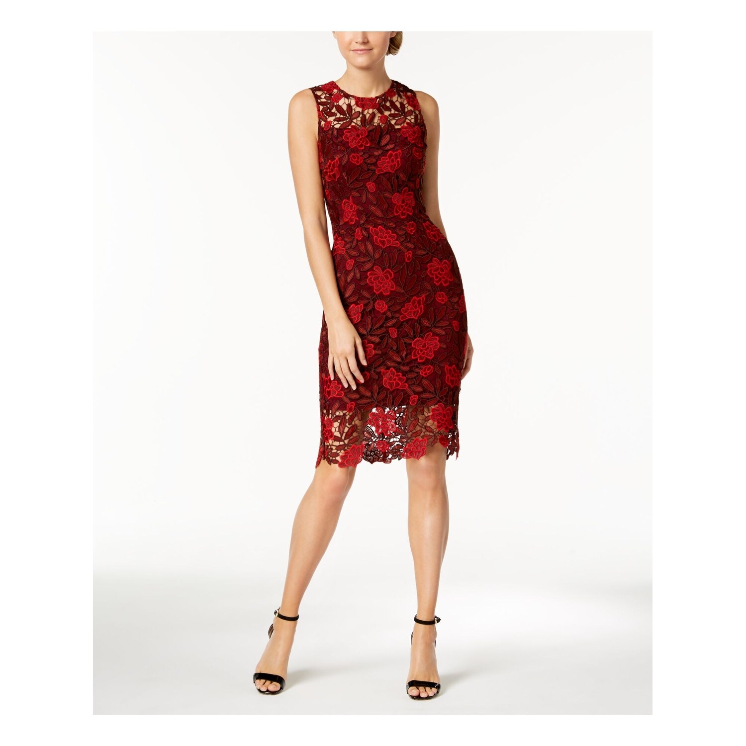 Shop Calvin Klein Red Sleeveless Knee Length Sheath Dress Size 12