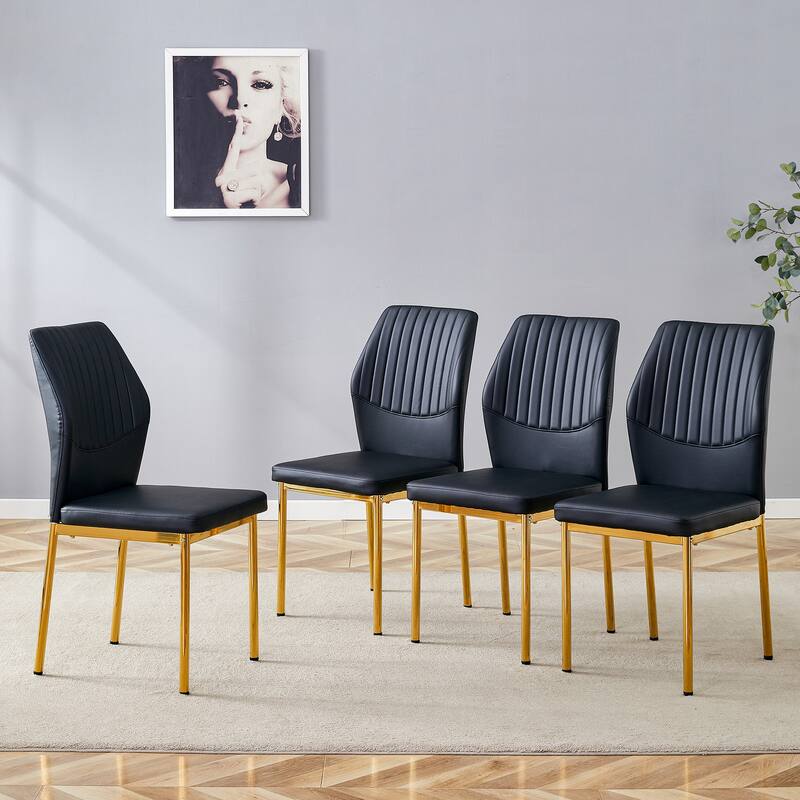 Roomfitters PU Dining Chairs with Gold Metal Legs, Vertical Stripe Back, High Resilience Upholstered Set of 4