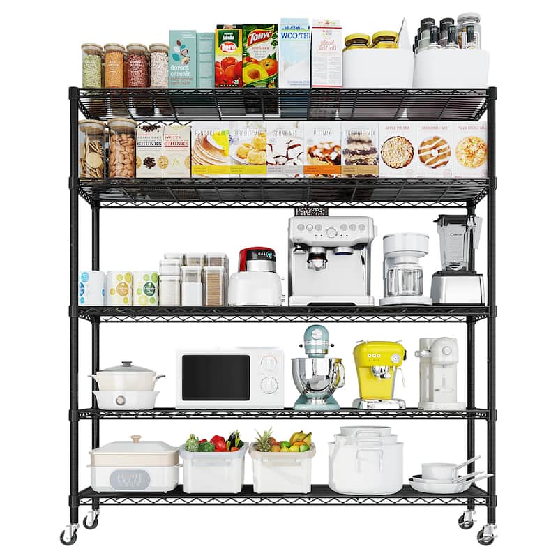 5-Tier Black Steel Wire Adjustable Height Storage Shelves Rack for Tools and Equipment - 59.06” x 17.72” x 74.02" (L x W x H)