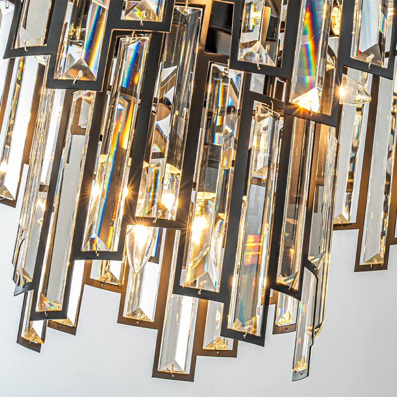 10-Light 18" Wide Modern and Contemporary Luxury Black Metal with Clear Crystal Chandelier for Dining Room, Living Room