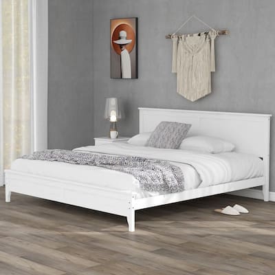 Modern White Solid Wood King Platform Bed