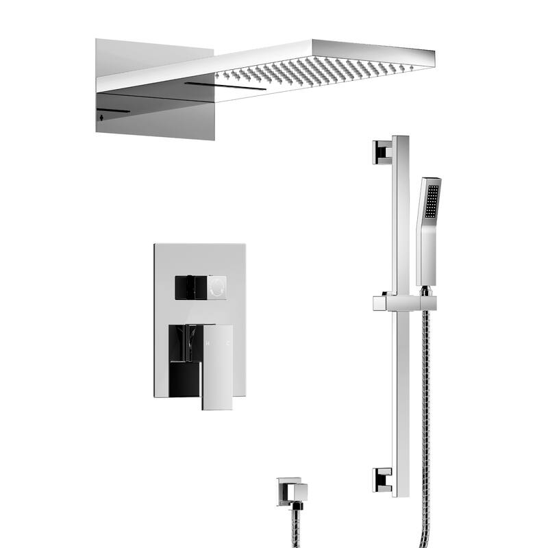 Dual-Function Wall Mounted Waterfall & Rainfall Shower Faucet Set With Rough-In Valve - 22"*10"