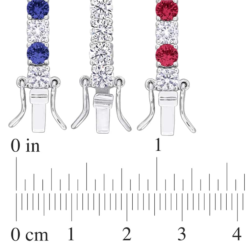 Miadora 43ct TGW Created Ruby Created Blue and White Sapphire Tennis Bracelet 3-Piece Set-7.25 in