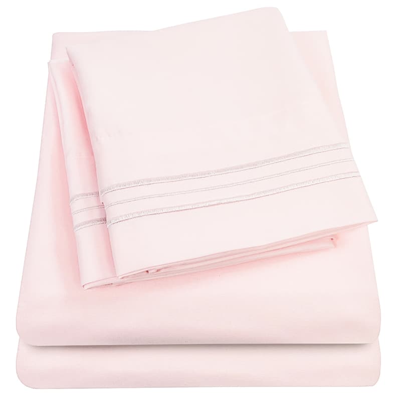 Deep Pocket Soft Microfiber 4-piece Solid Color Bed Sheet Set - King - Pale Pink