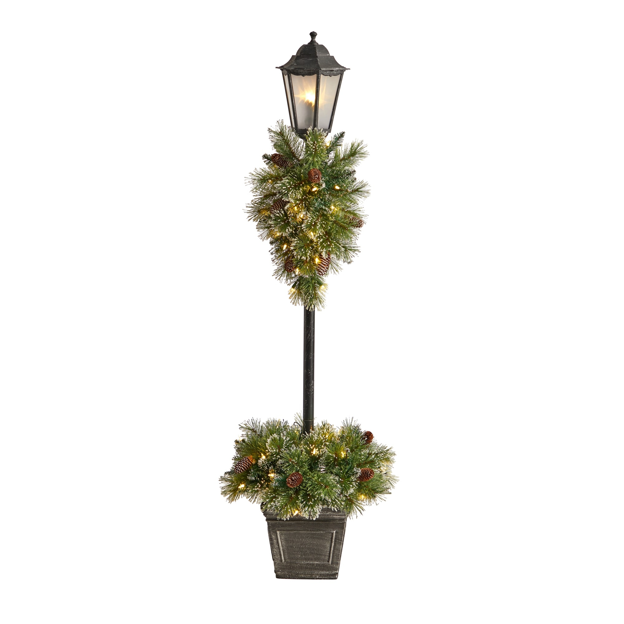 5' Holiday Pre-lit Decorated Lamp Post with Christmas Greenery - Green - 60