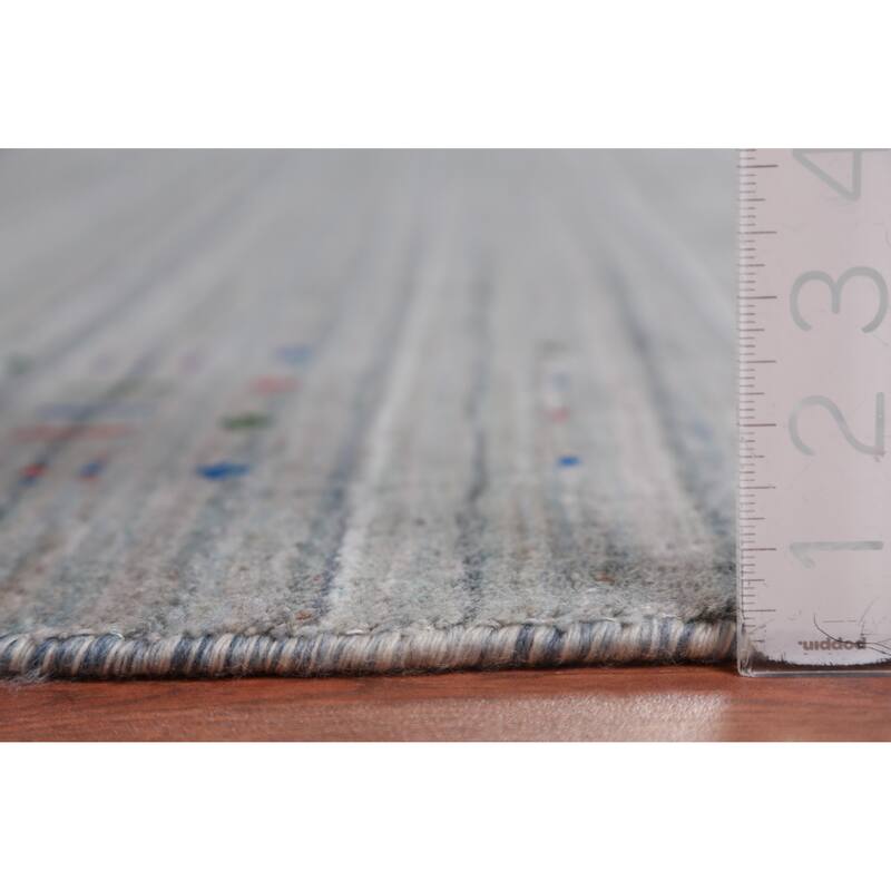 Tribal Gabbeh Indian Area Rug Hand-Knotted Grey Modern Wool Carpet - 8'0" x 9'8"