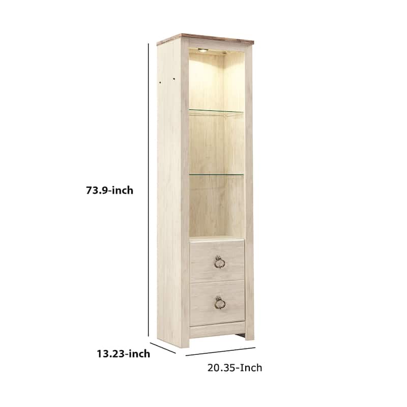 Tall Pier with 1 Door Cabinet and 2 Adjustable Glass Shelves, Antique White