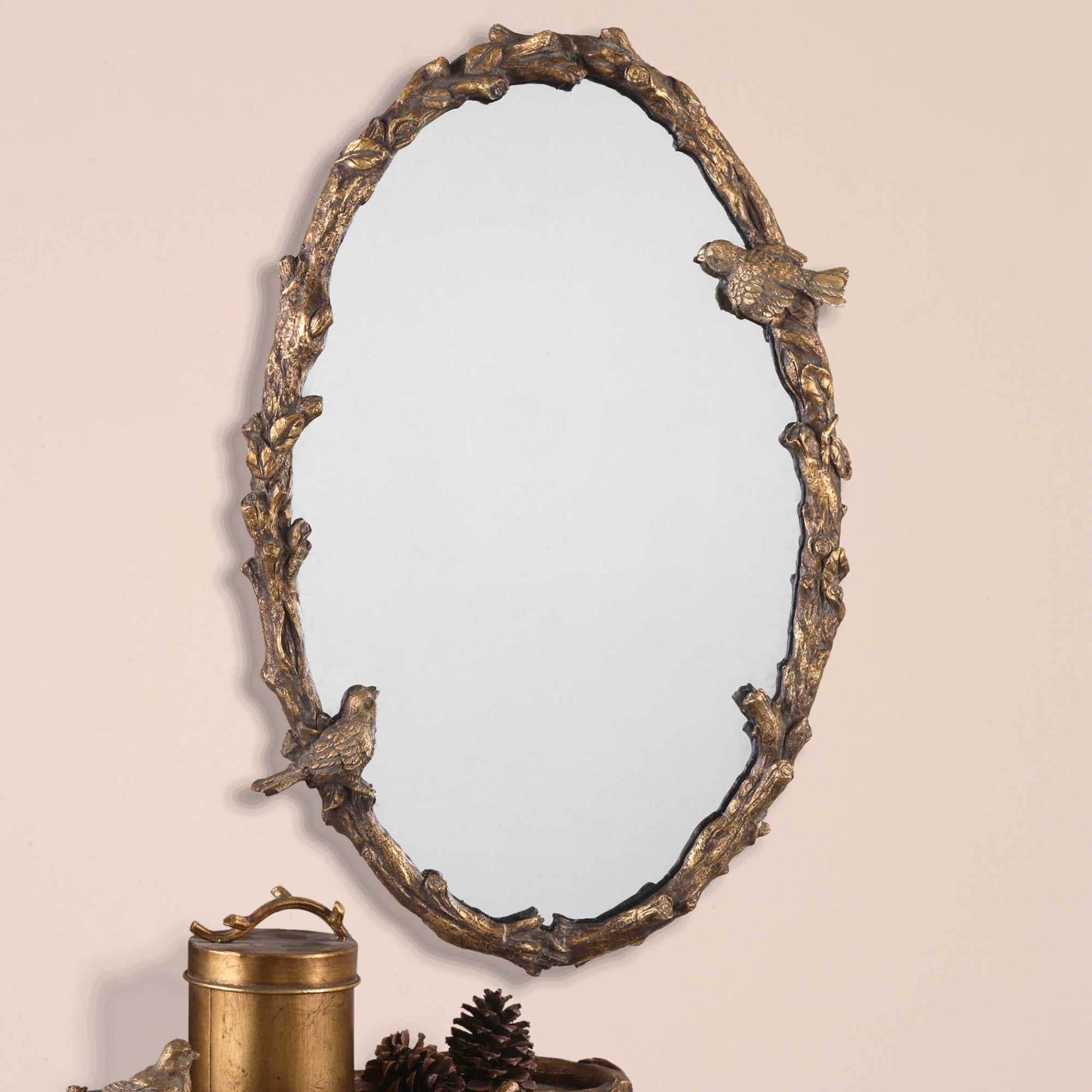 Uttermost Paza 34" X 22" Oval Rustic Country Bird Frame Wall Mirror