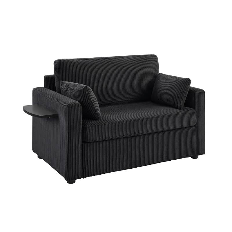 47.2" Corduroy Twin Sleeper Sofa with Foldable Mattress, Side Table, USB Ports, and Storage Pocket