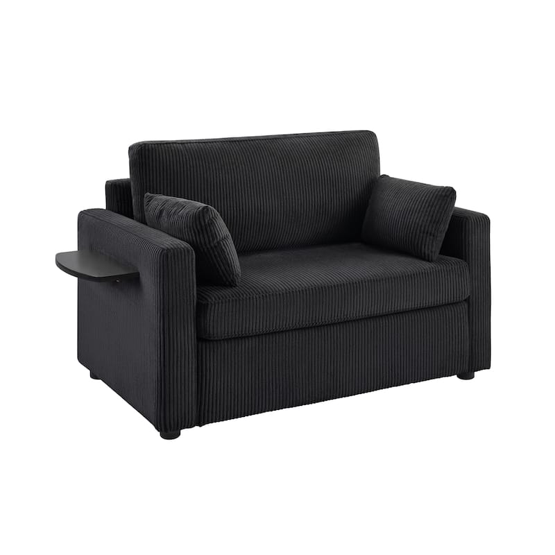 Roomfitters Twin Sofa Bed with Foldable Mattress, Side Table, Storage Pocket and USB Ports for Living Room