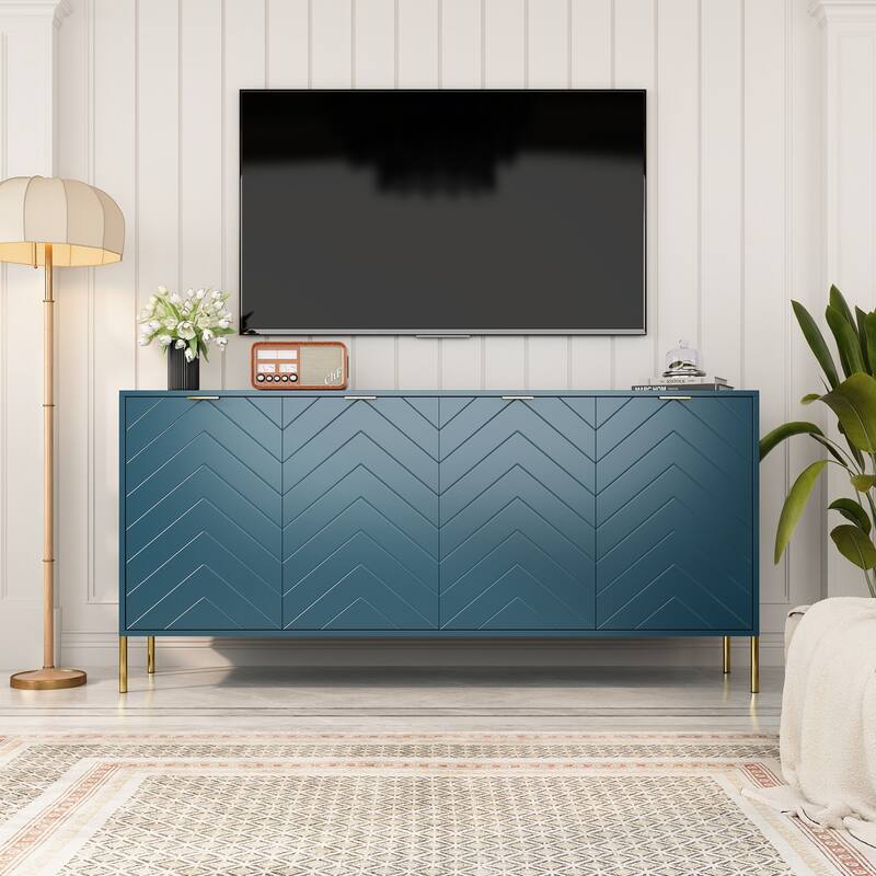 Mid-Century Four Door Storage Buffets Sideboards - Green