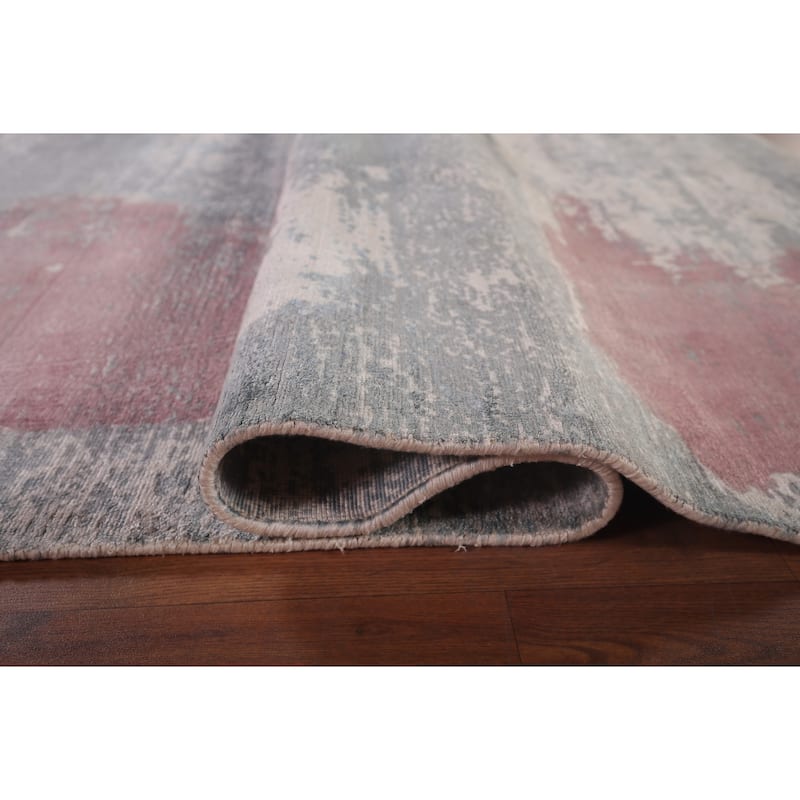 Gray Abstract Indian Area Rug Hand-Knotted Wool Carpet - 8'11"x 11'11"
