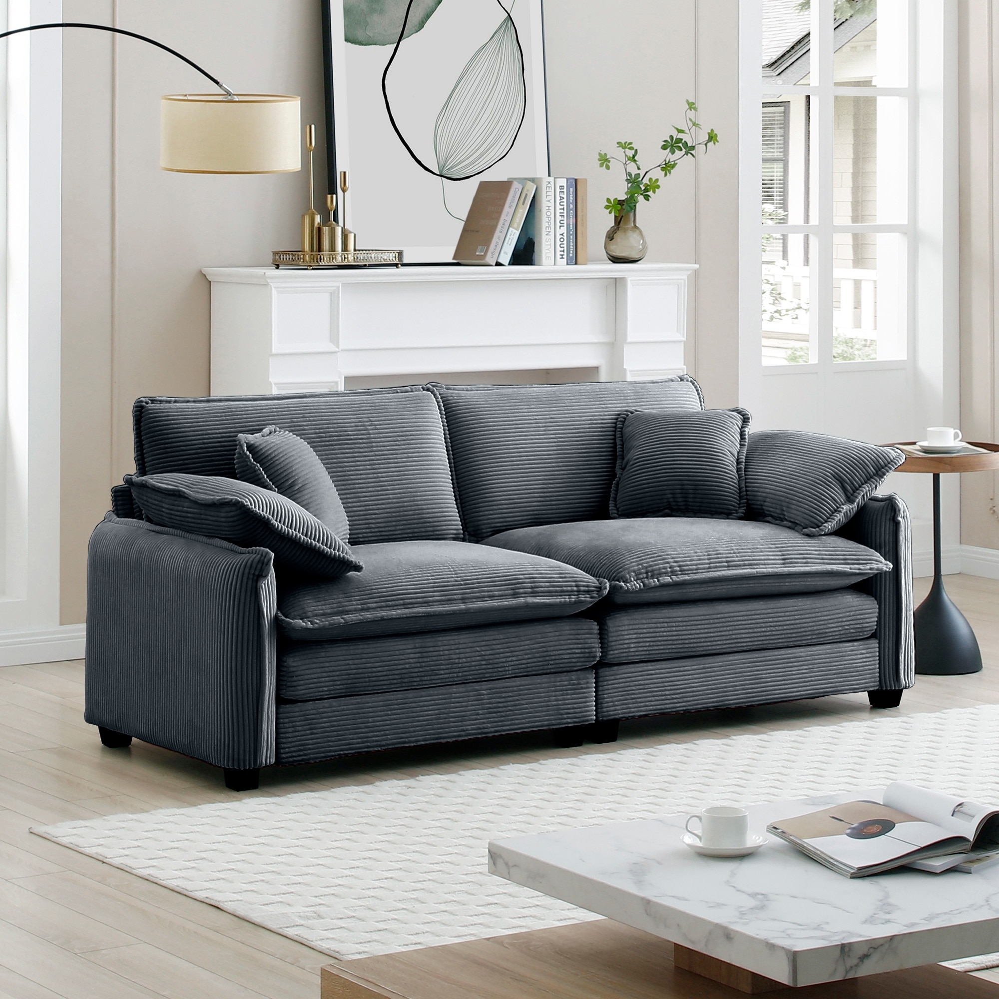 Ergonomic Deep Seat Loveseat with Pillows and Removable Armrests
