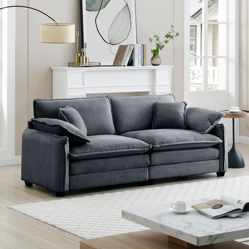 Oversize Loveseat, 81'' 2 Seater Corduroy Couch with 4 Pillows and Removable Armrests, Modern Love Seat for Living Room, Office