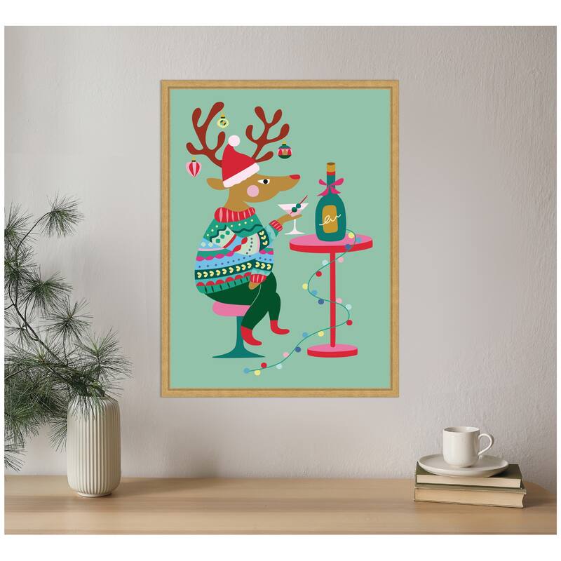 Kate and Laurel Framed Canvas Wine Deer by Rachel Lee