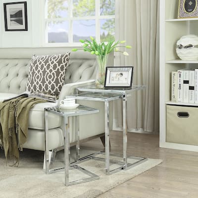 Carolina Living Addison Nesting Table Set - Glass Top - Chrome Base