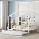 preview thumbnail 1 of 41, Full Size Wood House Bed with Roof & Fence, Multifunction Daybed Frame w/ Writing Board & Trundle for Kids Teens Girls/Boys White - Full