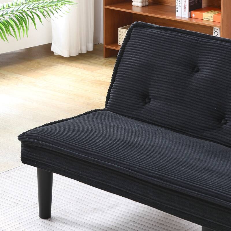 This 66-inch corduroy sofa bed can switch between the two comfortable forms