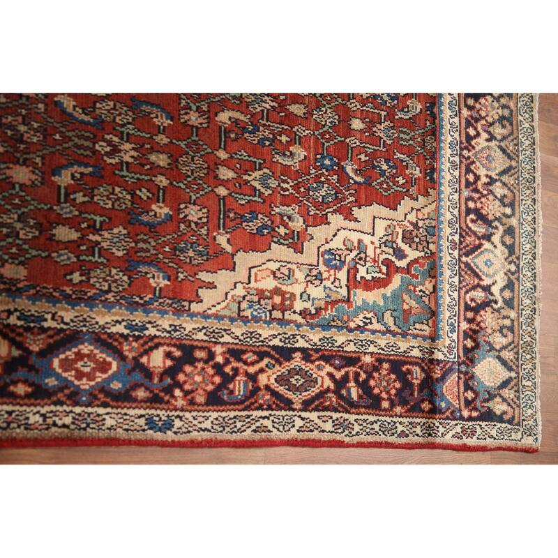 Hand Knotted Oriental 100% Wool Carpet Traditional Medallion Red Malayer Runner Rug - 10' 7'' X 3' 11''