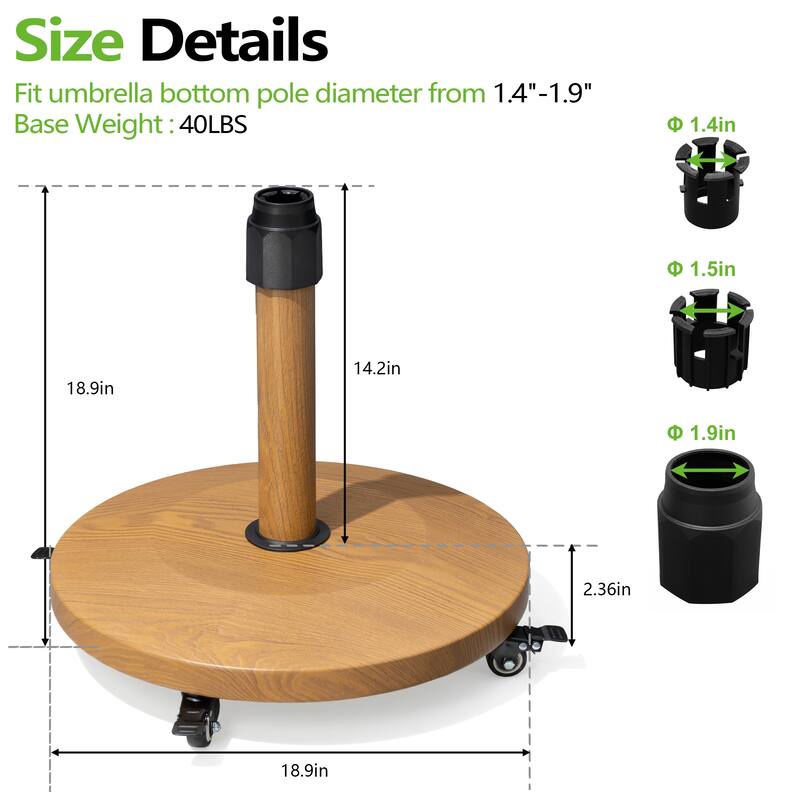 40/55lbs VredHom Round Market Umbrella Base Concrete With Wheels