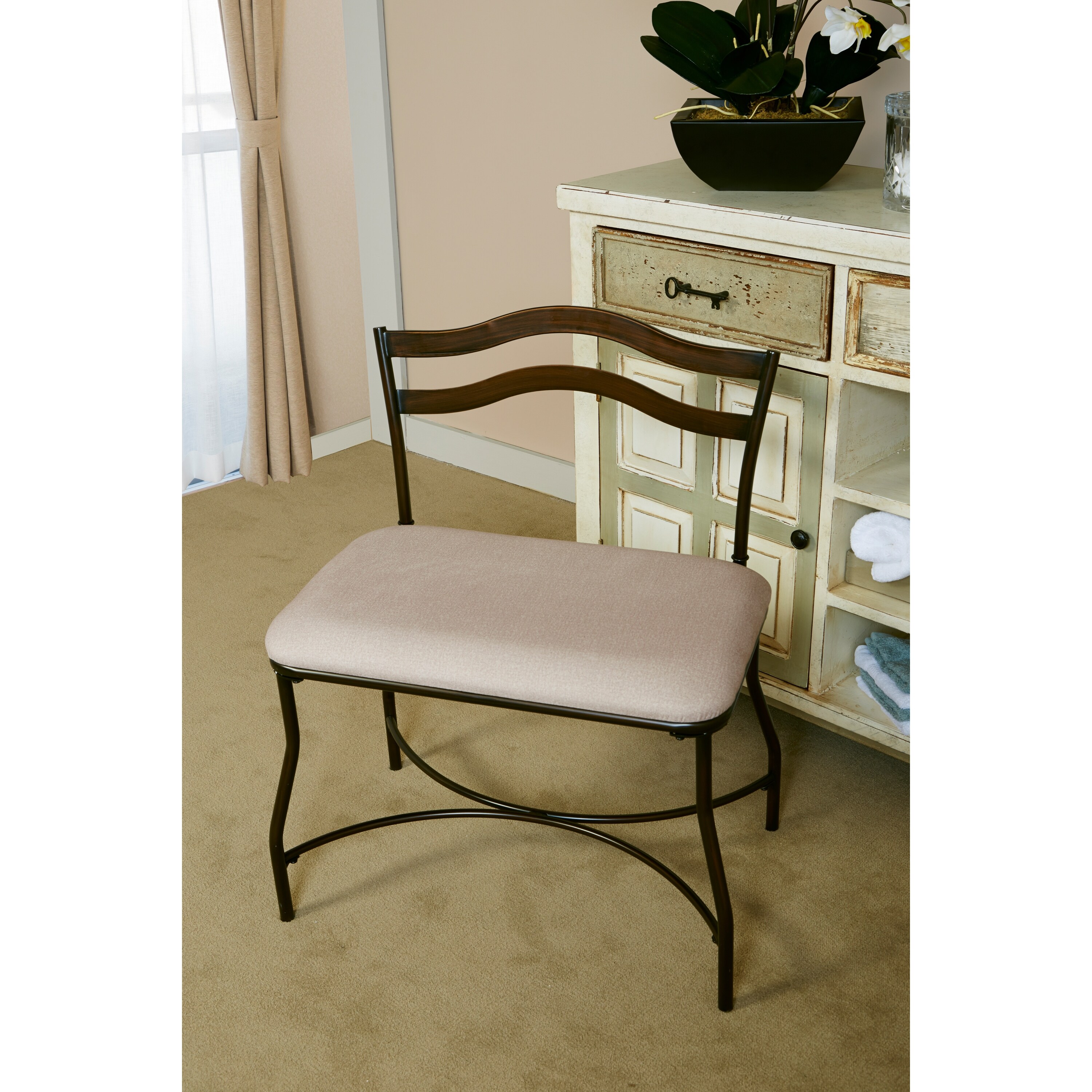 Hillsdale Windsor Metal Vanity Bench Burnished Bronze Burnished Bronze 25 25 X 16 25 X 30 Overstock 28028899