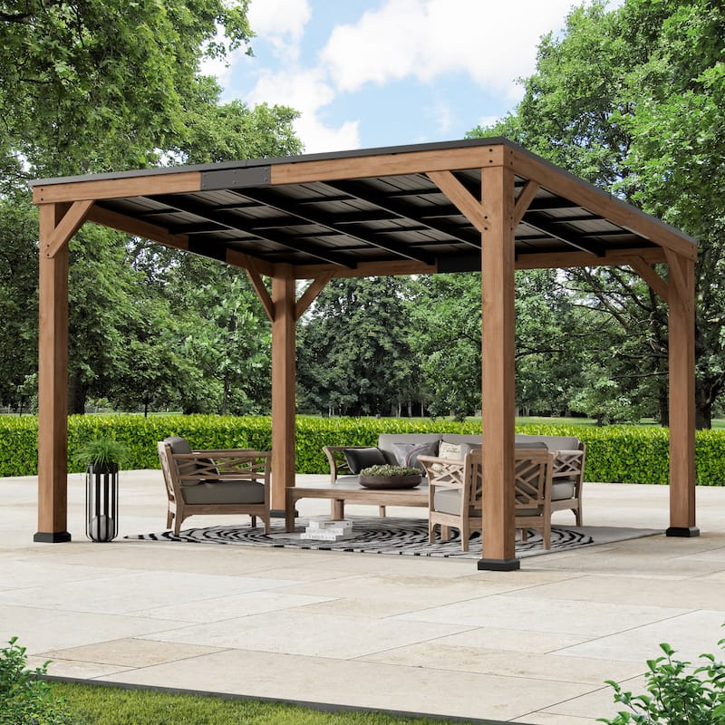 Supreme Cedar Wood Gazebo 10' x 12' with Hardtop Slope Roof, Wooden Grill Gazebo with Durable and Rot-Resistant